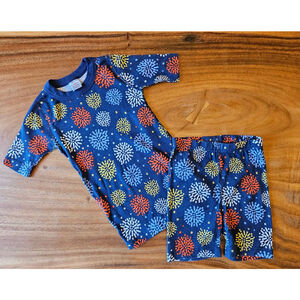 Hanna Andersson Blue Orange Yellow Firework Pajama Set Boys/Girls US 8